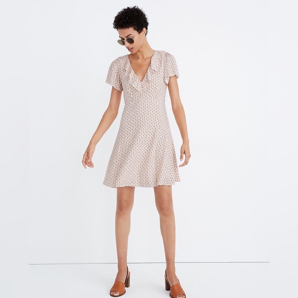 NWT Madewell Ruffle Flutter Sleeve Dress in Cutout Blooms Size 10 - Picture 1 of 7